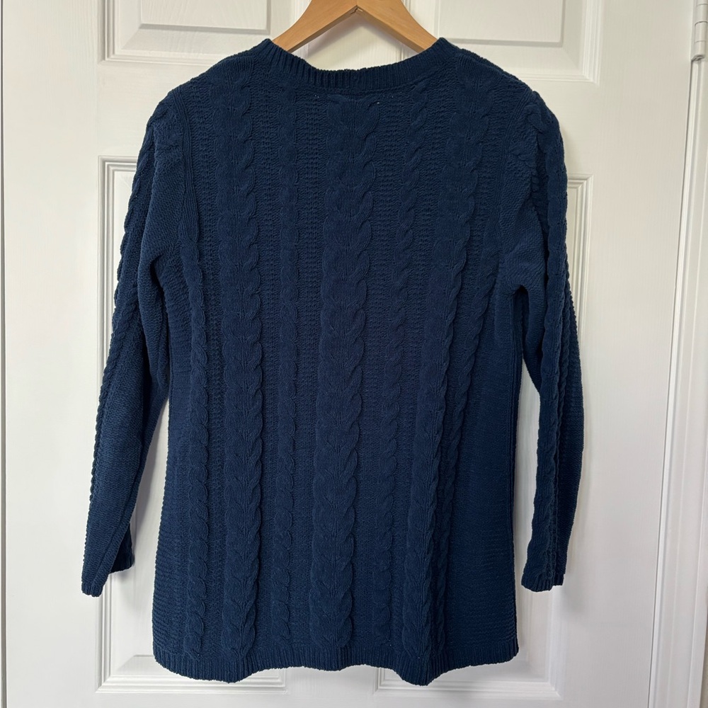 Cable Knit Sweater Tunic in Teal Blue Petite Medium - Picture 2 of 6